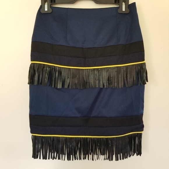 Bien Abyé by Dayanne Danier Wool Pencil Skirt w/ Fringe Stripes Size 4 - Picture 6 of 8